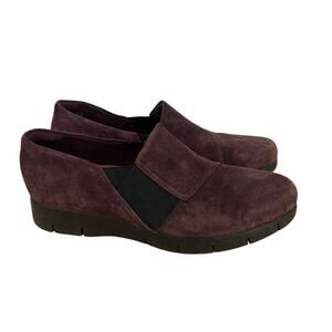 Clarks Cloudsteppers Nova Step Slip‑On Shoes – Burgundy Suede – Women’s 8.5